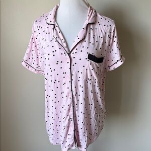 Kate Spade Pink and Black Polka Dot Pajama Top